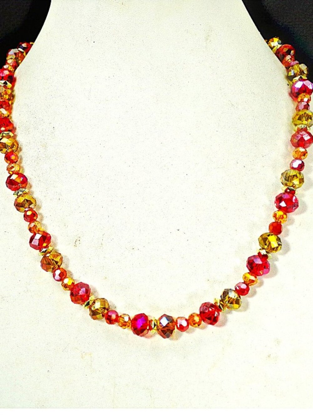 Colorful Glass Bead Necklace Red Orange Yellow Gold Tone Elegant Jewelry New